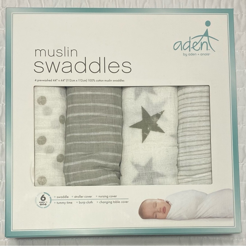Aden + Anais muslin swaddles (4). NWT